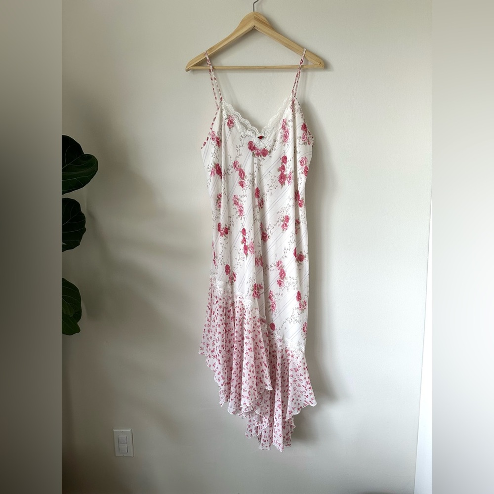 VTG 90s Y2K Floral Slip Maxi Dress Roses Lace Fairy Cottagecore Coquette Western